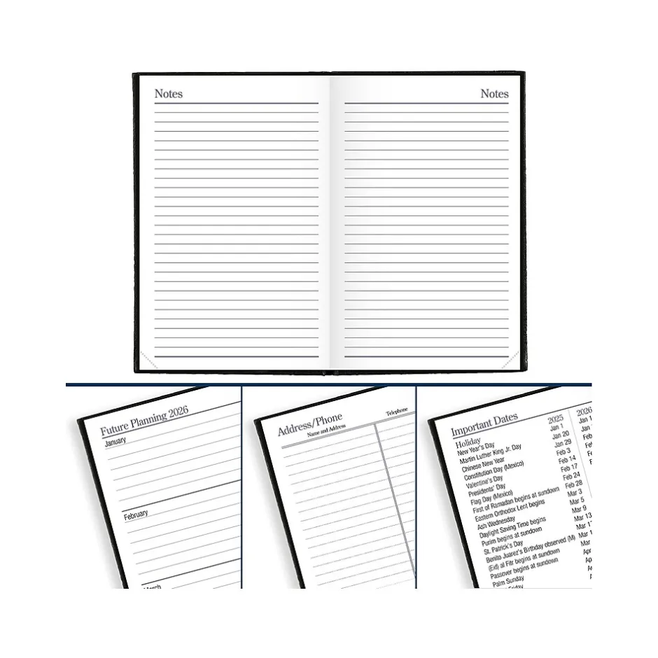 AT-A-GLANCE Fine Diary Pocket Hardcover 2025 Weekly and Monthly Diary, 2.75" x 4.25", Ruled, Black (72-01-05-25) New