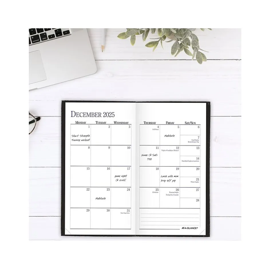 AT-A-GLANCE Fine Pocket Hardcover Diary, 3" x 6", Ruled, Black (72-02-05-25) Sale