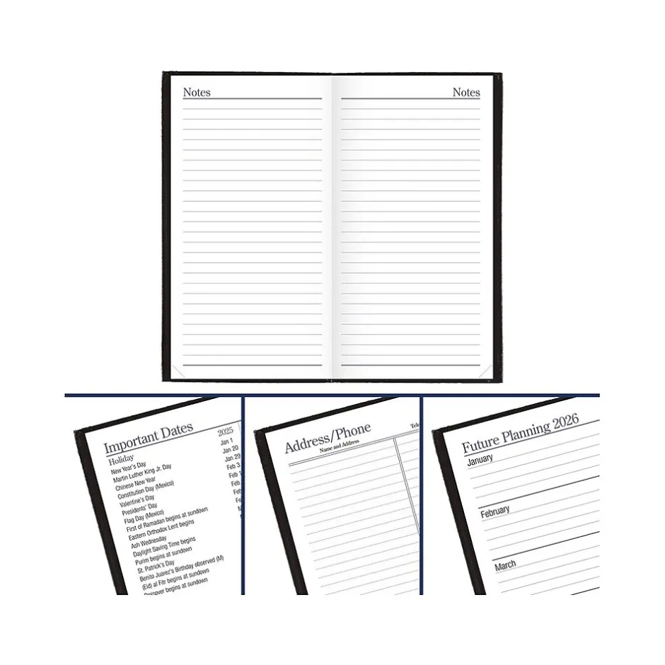 AT-A-GLANCE Fine Pocket Hardcover Diary, 3" x 6", Ruled, Black (72-02-05-25) Sale