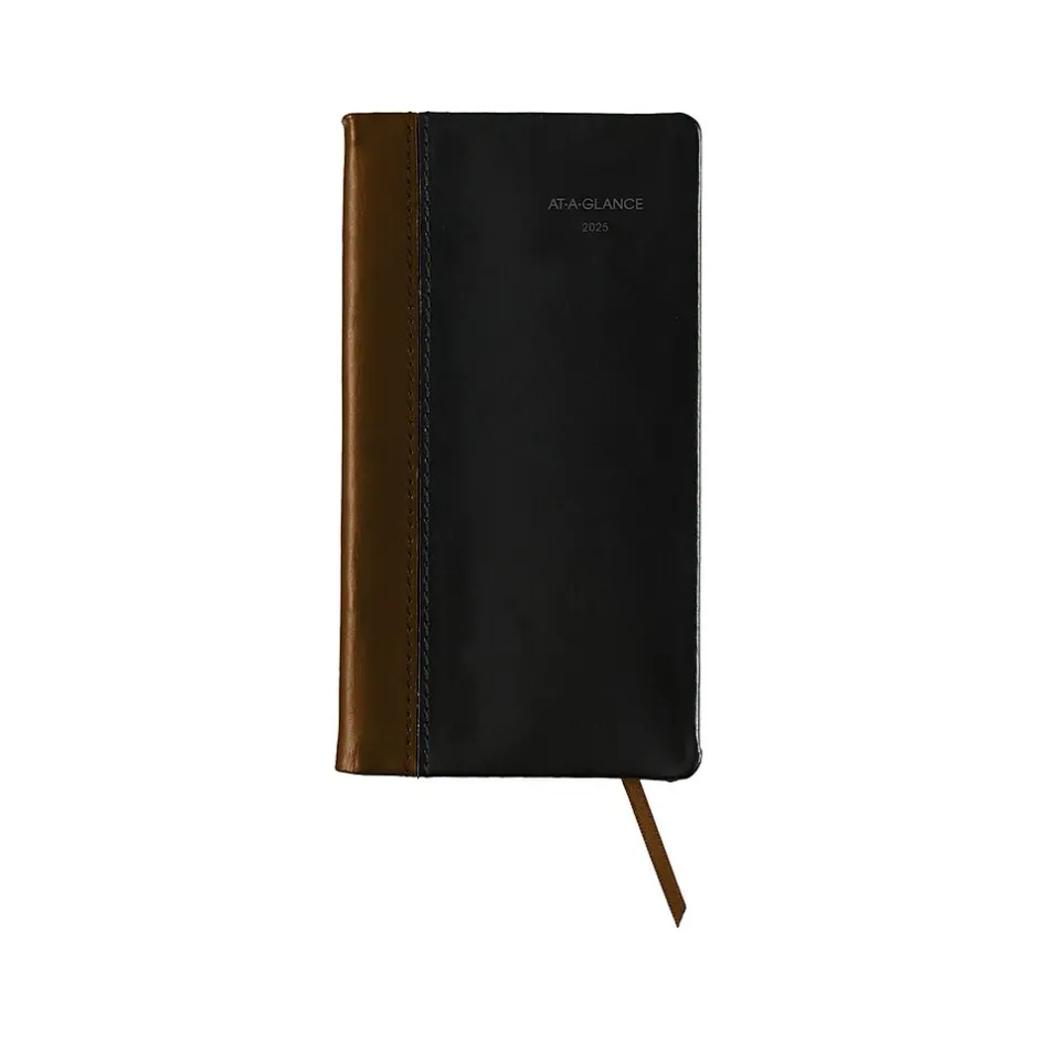 AT-A-GLANCE Fine Pocket Hardcover Diary, 3" x 6", Ruled, Black/Brown (74-02-05-25) Outlet