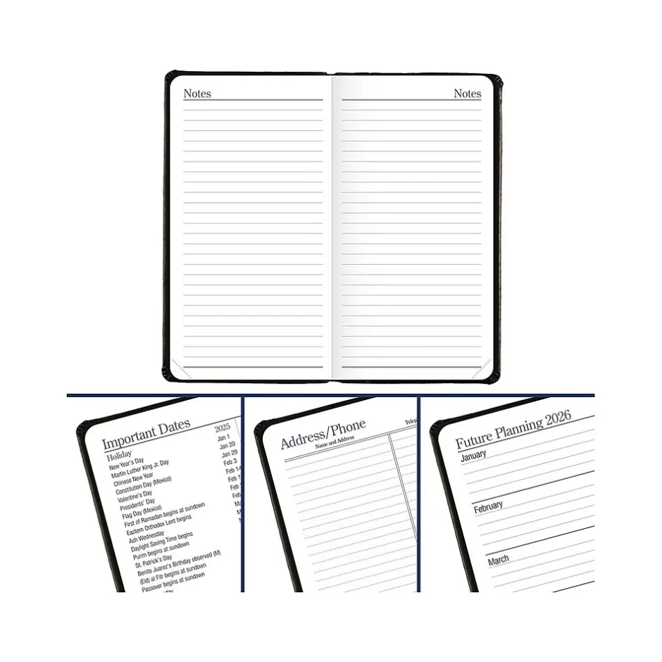 AT-A-GLANCE Fine Pocket Hardcover Diary, 3" x 6", Ruled, Black/Brown (74-02-05-25) Outlet