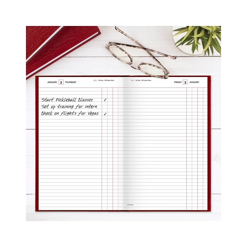 AT-A-GLANCE Standard Hardcover 2025 Daily Diary, 7.75" x 12", Ruled, Red (SD377-13-25) Hot