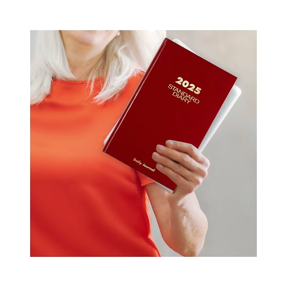 AT-A-GLANCE Standard Hardcover 2025 Daily Diary, 7.75" x 12", Ruled, Red (SD377-13-25) Hot