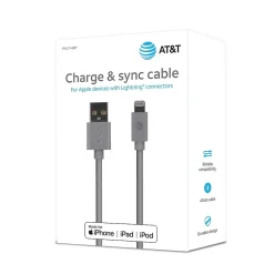 AT&T PVC Charge and Sync Lightning Cable, 4 ft., Gray (PVLC1-GRY)
