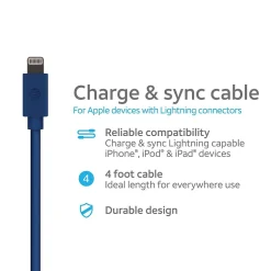 AT&T PVC Charge and Sync Lightning Cable, 4 ft., Blue (PVLC1-BLU)