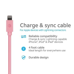 Lightning Cables<AT&T PVC Charge and Sync Lightning Cable, 4 ft., Pink (PVLC1-PNK)