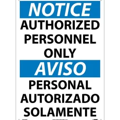 Social Distance Signage<National Marker Authorized Personnel Only (Bilingual), 20X14, Rigid Plastic, Notice Sign