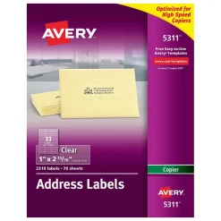 Avery Address Labels for Copiers, 1" x 2-13/16", Clear, 2,310 Labels/Pack (5311)* Address Labels