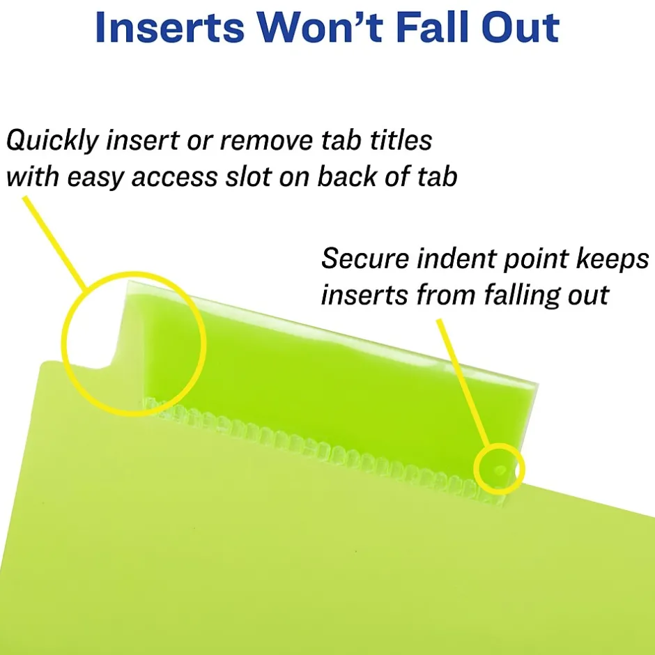 Avery Big Tab Corner Lock Insertable Plastic Dividers with 3 Pockets, 5 Tabs, Multicolor (11273) Sale