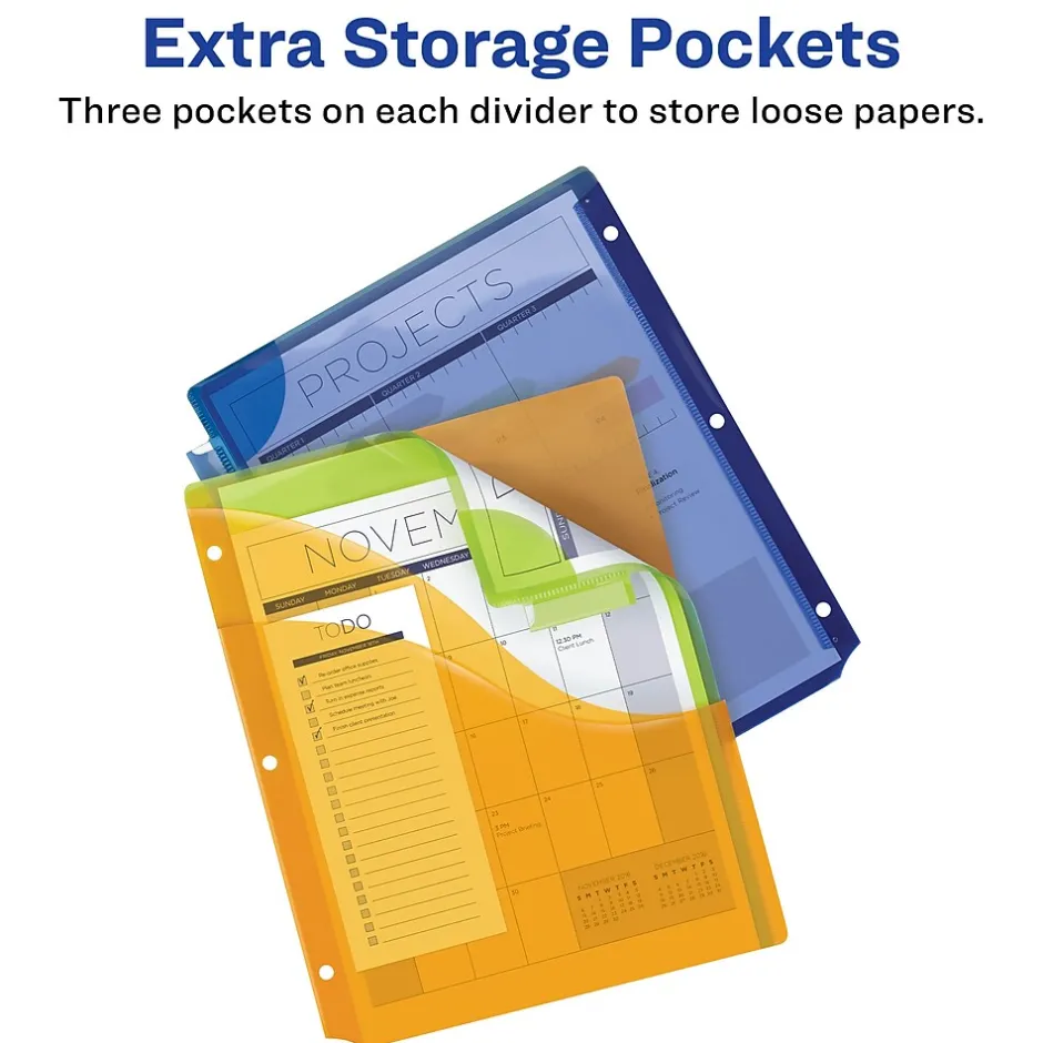 Avery Big Tab Corner Lock Insertable Plastic Dividers with 3 Pockets, 5 Tabs, Multicolor (11273) Sale