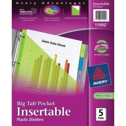 Avery Big Tab Insertable Plastic Dividers, 5 Tab, Multicolor, 24 Sets/Carton (11902)