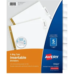 Avery Big Tab Insertable Paper Dividers, Clear 5 Tab, White (11122) Hot