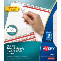 Avery Big Tab Print & Apply Label Blank Dividers, 8-Tab, Clear, 5/Set (11493) Outlet