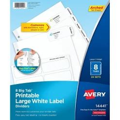 Avery Big Tab Printable Paper Dividers with Large White Labels, 8 Tabs, White, 20 Sets/Pack (14441) Discount