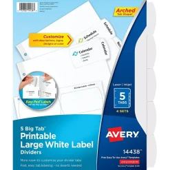 Avery Big Tab Printable Paper Dividers with Large White Labels, 5 Tabs, White, 4 Sets/Pack (14438) Sale