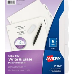 Avery Big Tab Write & Erase Plastic Dividers, 5 Tabs, White (16370) Best
