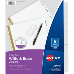 Avery Big Tab Write & Erase Paper Divider, 5 Tabs, White/Gold Reinforced, 1 Set (23075) Hot