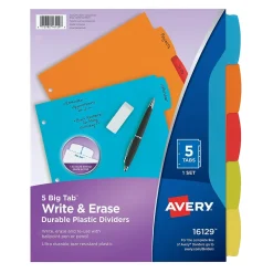 Avery Big Tab Write & Erase Plastic Dividers, 5 Tabs, Bright Multicolor (16129) Clearance