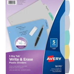 Avery Big Tab Write & Erase Plastic Dividers, 5 Tabs, Multicolor (16170) Clearance
