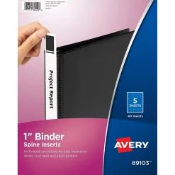 Avery Binder Spine Inserts, For 1 Inch Ring Binders, 40 Cardstock View Binder Spine ID Inserts (89103) Outlet