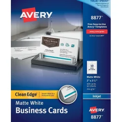 Hot Clean Edge Business Cards, 2" x 3 1/2", Matte White, 400 Per Pack (8877) Business Cards