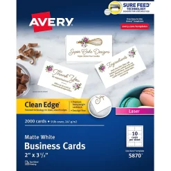 Clearance Clean Edge Business Cards, 2" x 3 1/2", Matte White, 2000 Per Pack (5870) Business Cards