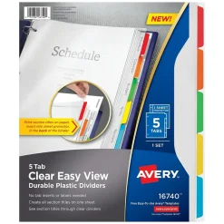 Avery Clear Easy View Plastic Dividers, 5 Tabs, Multicolor (16740) Online