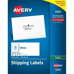 Avery Copier Shipping Labels, 2" x 4-1/4", Matte White, 1000 Labels/Box (5352)* Shipping Labels