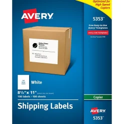 Avery Copier Shipping Labels, 8-1/2" x 11", White, 100 Labels/Box (5353)* Shipping Labels