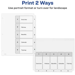 Avery Customizable Table of Contents Dividers, Ready Index Printable Section Titles, Preprinted 1-5 White Tabs, 3 Sets (11075) Clearance