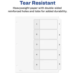 Avery Customizable Table of Contents Dividers, Ready Index Printable Section Titles, Preprinted 1-5 White Tabs, 3 Sets (11075) Clearance