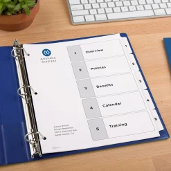 Avery Customizable Table of Contents Dividers, Ready Index Printable Section Titles, Preprinted 1-5 White Tabs, 3 Sets (11075) Clearance