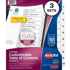 Avery Customizable Table of Contents Divider, 10-Tab, White, 3/Pack (11077) Online