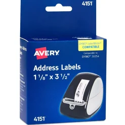 Avery Direct Thermal Roll Multipurpose Labels, 1-1/8" x 3-1/2", Clear, 120 Labels/Box (4151)