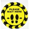 Social Distance Signage<Avery Directional "Please Wait Here" Preprinted Floor Decals, 10.5" Diameter, Yellow/Black, 5/Pack (83020)