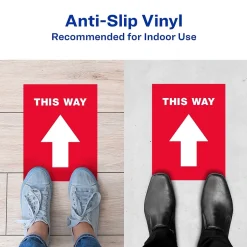 Social Distance Signage<Avery Directional "This Way" Preprinted Floor Decals, 8" x 10.5", Red/White, 5/Pack (83091)