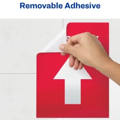 Social Distance Signage<Avery Directional "This Way" Preprinted Floor Decals, 8" x 10.5", Red/White, 5/Pack (83091)