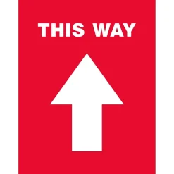 Social Distance Signage<Avery Directional "This Way" Preprinted Floor Decals, 8" x 10.5", Red/White, 5/Pack (83091)