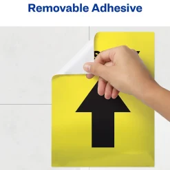 Social Distance Signage<Avery Directional "This Way" Preprinted Floor Decals, 8" x 10.5", Yellow/Black, 5/Pack (83022)