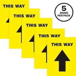 Social Distance Signage<Avery Directional "This Way" Preprinted Floor Decals, 8" x 10.5", Yellow/Black, 5/Pack (83022)