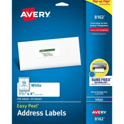 Avery Easy Peel Inkjet Address Labels, 1-1/3" x 4", White, 350 Labels/Pack (8162)* Address Labels
