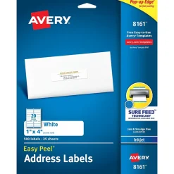 Avery Easy Peel Inkjet Address Labels, 1" x 4", White, 500 Labels/Pack (8161)* Address Labels