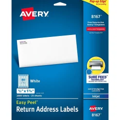Avery Easy Peel Inkjet Return Address Labels, 1/2" x 1-3/4", White, 2,000 Labels/Pack (8167)* Shipping Labels