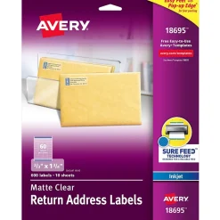 Avery Easy Peel Inkjet Return Address Labels, 2/3" x 1-3/4", Clear, 600 Labels/Pack (18695)* Shipping Labels