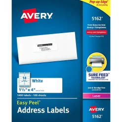 Avery Easy Peel Laser Address Labels, 1-1/3" x 4", White, 1,400 Labels/Box (5162)* Address Labels
