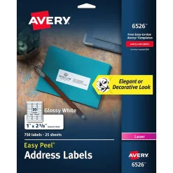 Avery Easy Peel Laser Address Labels, 1" x 2-5/8", Glossy White, 750 Labels/Pack (6526)* Shipping Labels
