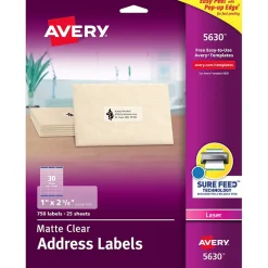 Avery Easy Peel Laser Address Labels, 1" x 2-5/8", Clear, 750 Labels/Pack (5630)* Shipping Labels