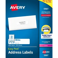 Avery Easy Peel Laser Address Labels, 1" x 4", White, 5,000 Labels/Box (5961)* Address Labels