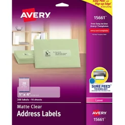 Avery Easy Peel Laser Address Labels, 1" x 4", Clear, 200 Labels/Pack (15661)* Address Labels