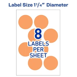 Avery Easy Peel Laser Color Coding Labels, 1 1/4" Dia, Neon Orange, 8 Labels/Sheet, 50 Sheets/Pack (5476) Best